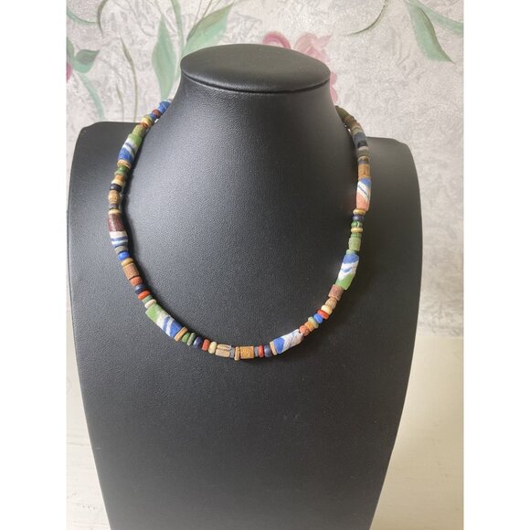 Beaded Multi-Color Necklace With Wood Spring Ring Clasp - Picture 1 of 4